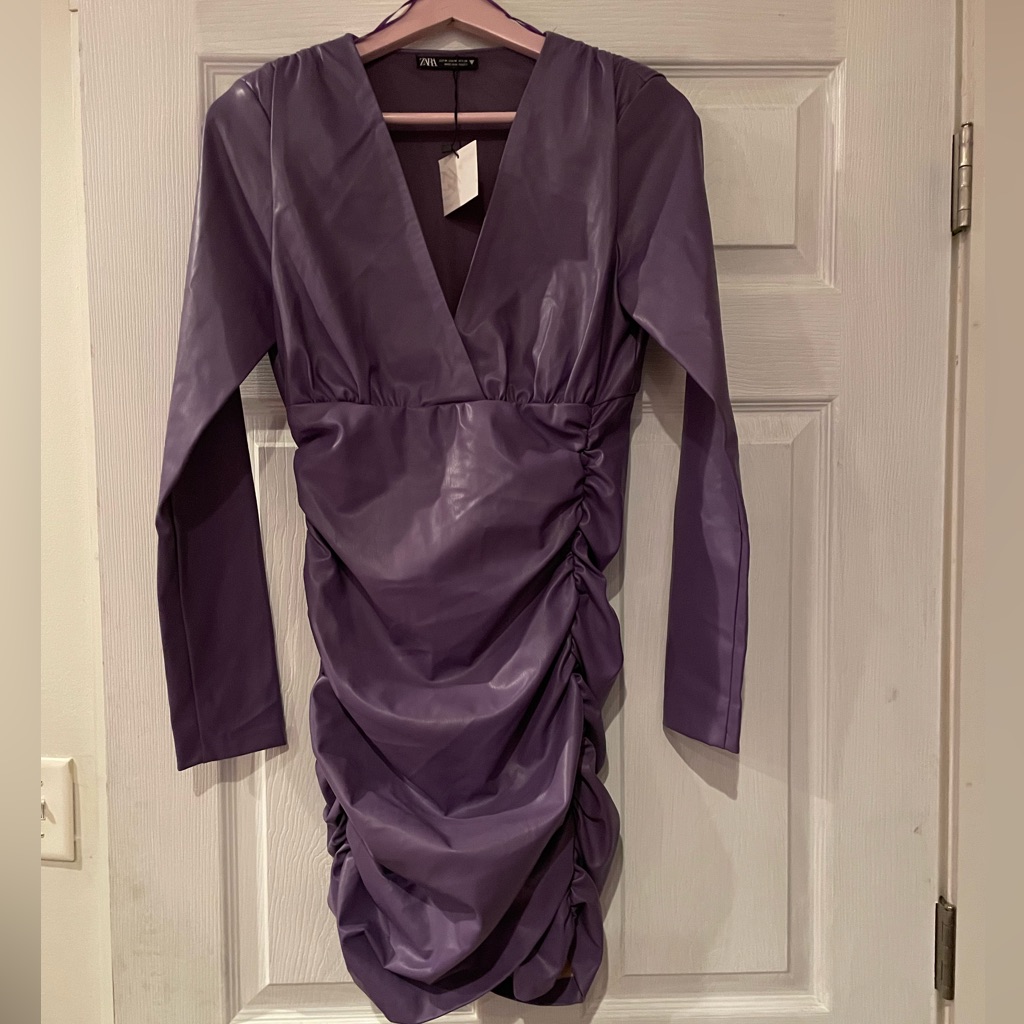 Purple Faux Leather Mini Dress